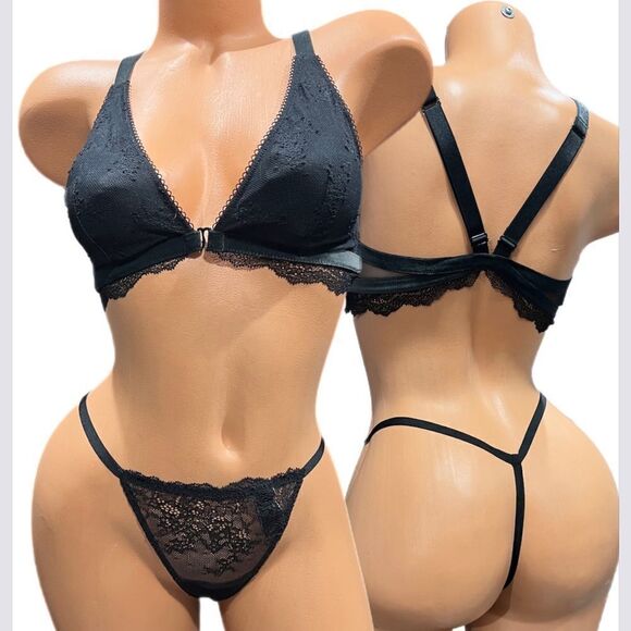 Victoria’s Secret set Padded Velvet trim bralette bra & Sexy lace V-string panty - Picture 2 of 3